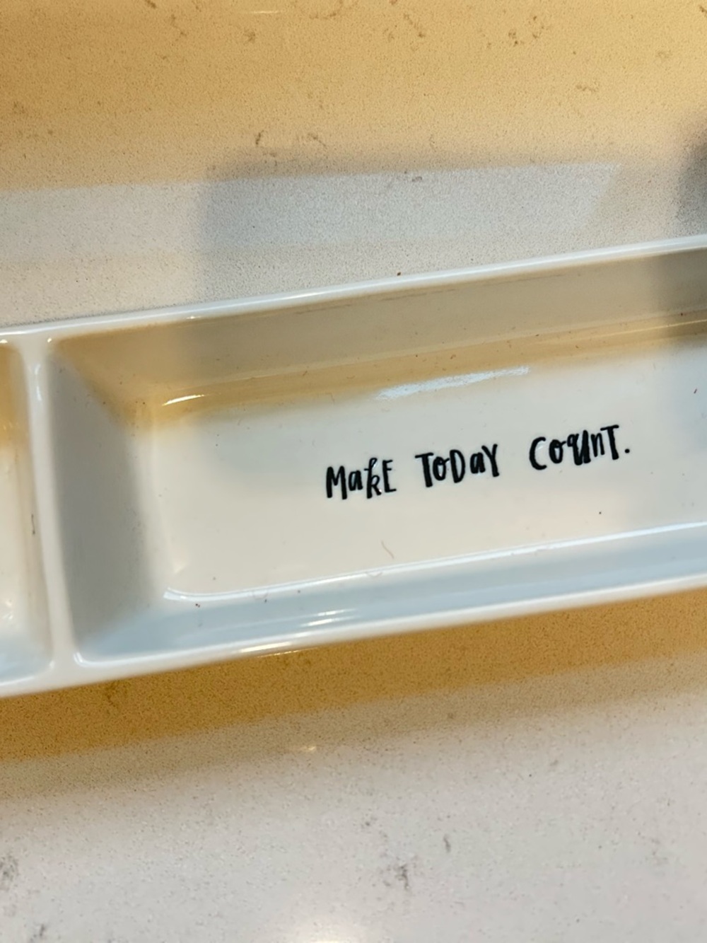 Rae Dunn White Ceramic Trinket Tray with 'Make Today Count'